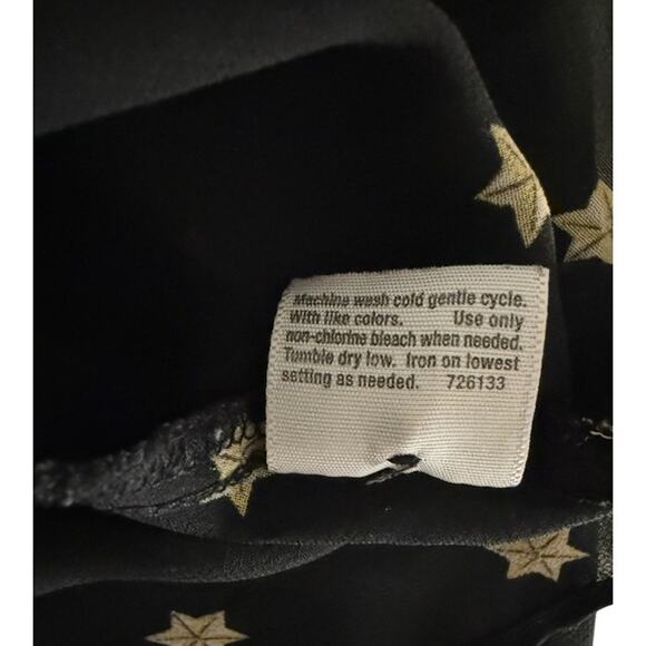 A.N.A Black Sheer Small Petite Blouse Golden Star Print Button-Front Long Sleeve - Picture 7 of 7